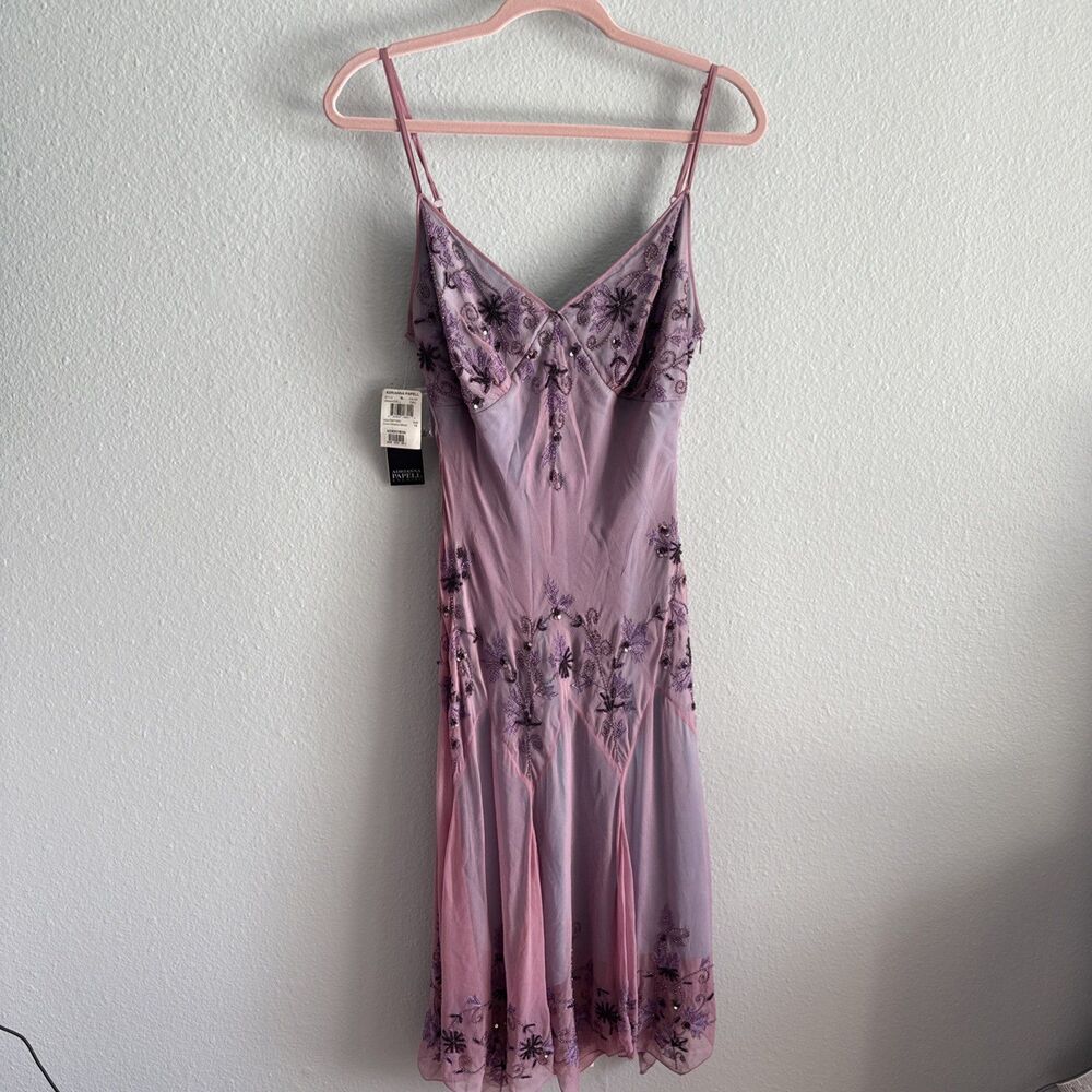 NWT VTG Adrianna Papell Purple/Teal Y2K Fairy Mermaid Silk Beaded Dress Sz 14